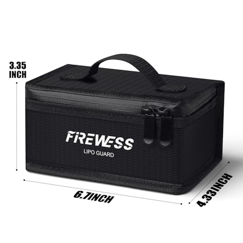 FIREWESS 2 Pack Fireproof Lithium Battery Safe Bags 6.7x4.3x3.3in for Storage & Transportation