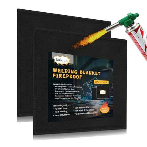 kaidun 8 mm 12'' x 12'' Sewing Edge Welding Blanket Fireproof 2 Pack, Flame Retardant Fabric Carbon Felt Pad Cloth for Brazing Plumbing, Heat Resistant Soldering Mat Fire Blankets for Welders Plumbers