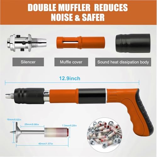 Concrete Nail Gun Kit with 50 PCS Steel Nails, 5 Gear Adjustable Mini Manual Steel Nail Gun for Concrete, Wall Fastening Rivet Tool Wall Nail Shooting Machine for Cement Wall Household Decor (Orange)