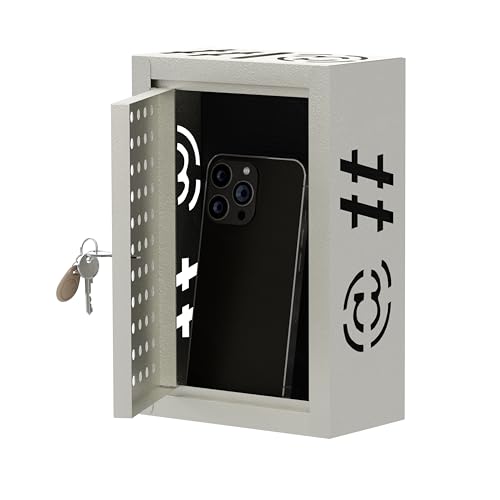 OSKIE Lockable Metal Phone Storage Locker Gray-White | Secure Wall Mount or Desktop Organizer for Smartphones