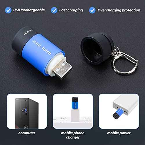 Mini Keychain Light,USB Rechargeable Keychain Flashlights 3 Pack Waterproof Small Flashlights for Emergency LED Tiny Flashlight Colorful Gift for Kids Students Family