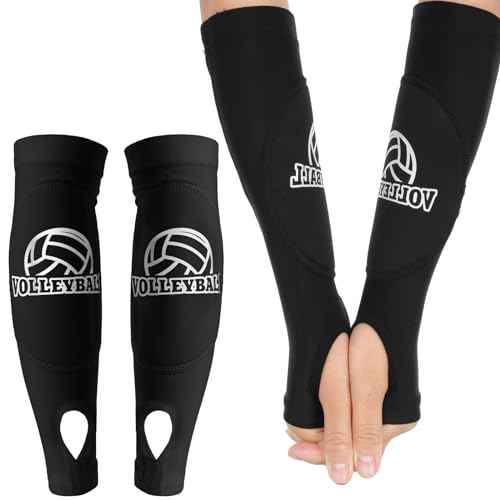 Volleyball Arm Sleeves Passing Hitting Forearm Sleeves with Protection Foam Pads and Thumb Hole,Padded Volleyball Sleeves for Kids Youth Girls 1 Pair Black