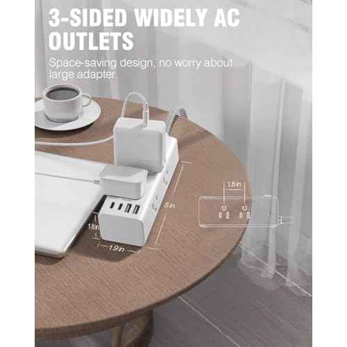 Power Strip Surge Protector - One Beat 6 Widely Outlets with 4 USB Ports (2 USB C), 5 Ft Extension Cord Flat Plug, Wall Mount Outlet Extender Small Power Strip for Travel Home Office College Dorm Room