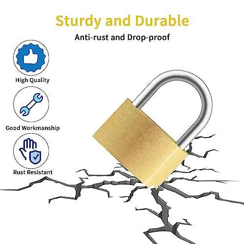 4pcs Solid Brass Padlock with Key, Small Pad Lock with Key, Padlocks with 12 Same Keys, Storage Lock Shackle for Locker Outdoor Indoor Use