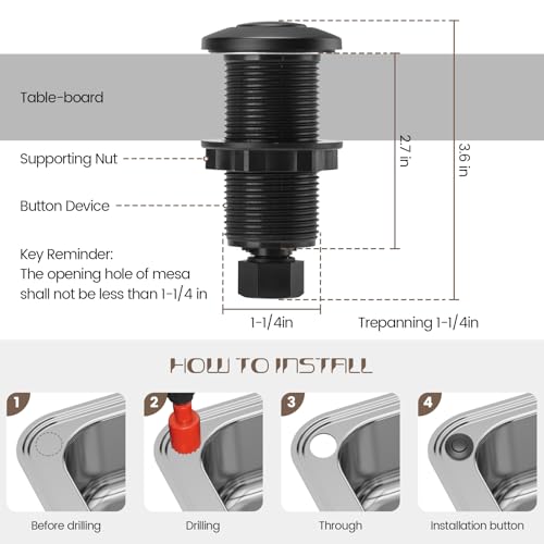 Etoolcity Stainless Steel Black 3.6'' Long Air Switch Kit for Garbage Disposal