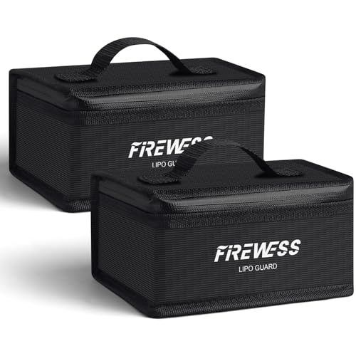 FIREWESS 2 Pack Fireproof Lithium Battery Safe Bags 6.7x4.3x3.3in for Storage & Transportation