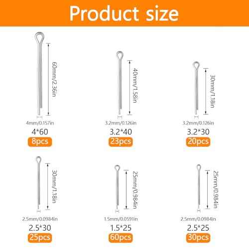 313 Pcs Stainless Steel Cotter Pins Assortment Kit: 166 Hardware Pinss Split Pinss & 147 R Clips Pins Assortment Kit Hairpin Cotter Pin Set, Hitch Pin Clips Set
