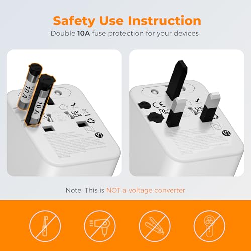 TESSAN Grey White Universal Travel Adapter 28W with USB-C & USB Ports