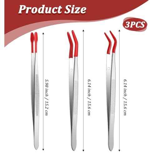 Rubber Tipped Tweezers, 3 Pcs Crafting Tweezers, 5.9 Inch Long Tweezer for Crafts, Stamps, Garden, Jewelry, DIY, Hobby, Electronics, Flat Straight & Bent Tips (Silver, Red)
