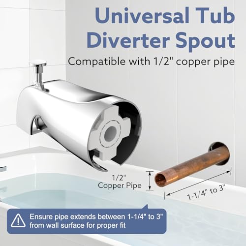 Fosenlion Chrome Tub Spout with Lift Rod Diverter - Leak-Proof Slip Fit for 1/2" Copper Pipe