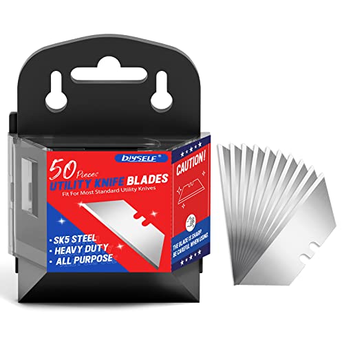 DIYSELF 50 Pack Utility Knife Blades, SK5 Steel Box Cutter Blades