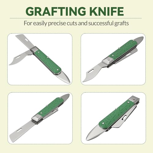 Grafting Knife, COMKIT Professional Foldable Double Blades Graft Knife, Fruit Trees Gardening Grafting Cutting Seedling Budding Tool with Bark Lifter