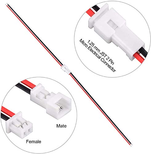 LYJEE 10 Pairs Micro JST 1.25mm 2 Pin Electrical Connectors with 80mm Wires - Variation 2 PIN-26AWG