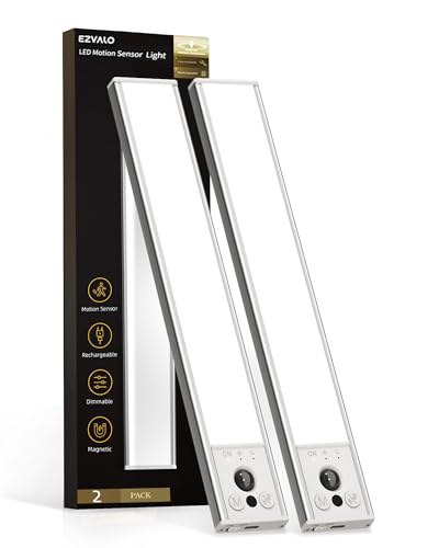 EZVALO 10-Inch White Rechargeable Under Cabinet Motion Sensor Light - 2 Pack