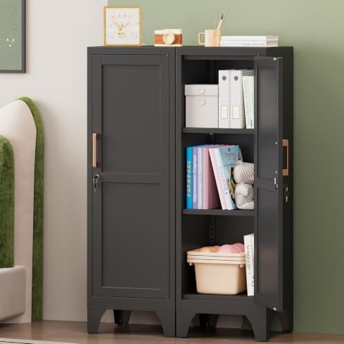 Korolado 46-Inch Black Metal Locker Cabinet with Lockable Door & Adjustable Shelves