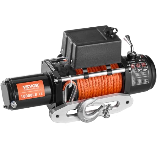 VEVOR Electric Winch, 10,000 lb Truck Trailer Jeep Winch, 12V DC 7/20 in x 65 ft Synthetic Rope Aluminum Fairlead Wireless & Wired Remote Control, IP55 Waterproof Towing for Off Road Jeep SUV Boat