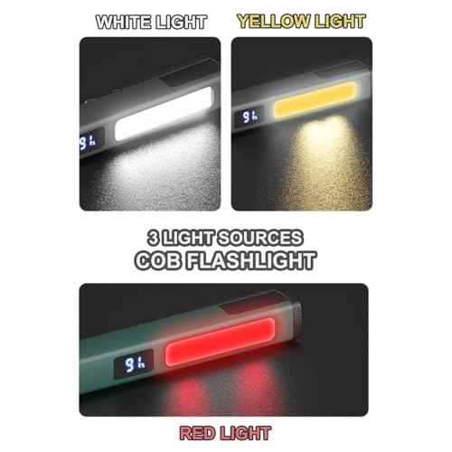 Small Rechargeable Pen Flashlights with COB Work Light, Portable LED Pocket Flashlight Bright Flashlights for Home, Car, Emergencies, with USB-C Charge, 6 Light Modes, LCD Display (Grey)