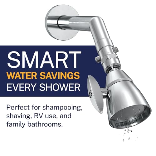 HammerHead Chrome Metal Shower Head Shut Off Valve | Water-Saving Flow Restrictor