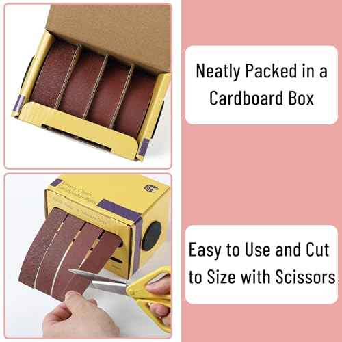 Bates- Emery Cloth Roll, 1" x 20 FT, 4 Grits, 120/180/360/600 Grit, Abrasive Sandpaper Roll of Sandpaper Set with Dispenser, Emery Cloth for Metal, Wood, Polishing