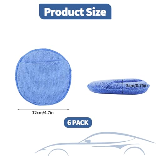 6 PCS Microfiber Wax Applicator Pad with Finger Pocket, 5 Inch Ultra-Soft Car Wax Applicator, Buffing and Detail Polishing Foam Pads for Car Truck Motorcycle Cleaning and Fine Polishing (Blue)
