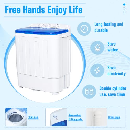 Omelaza Portable Twin Tub Washing Machine with Spin Dryer - Blue, 25.3 lbs Capacity