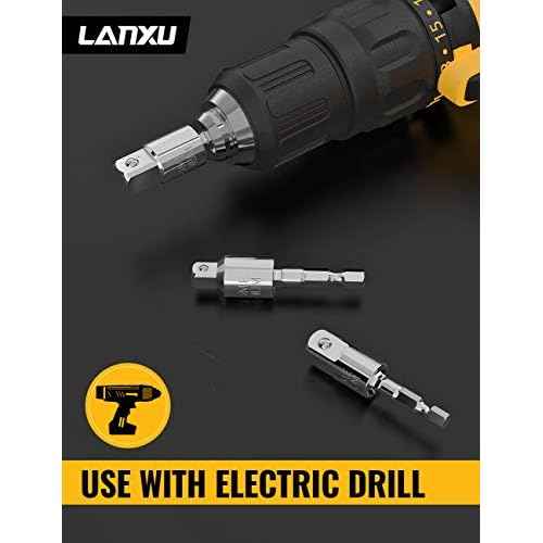 Tool Gift for Man: 3-Piece Power Drill Sockets Adapter Set, 360 Rotatable Hex Shank Impact Driver Socket Adapter for 1/4" 3/8" 1/2" Impact Driver
