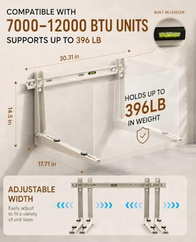 Heavy Duty Mini Split Wall Mount Bracket 396lb for 7000-12000 BTU AC, Outdoor Support, Adjustable Leveling, Rust-Resistant