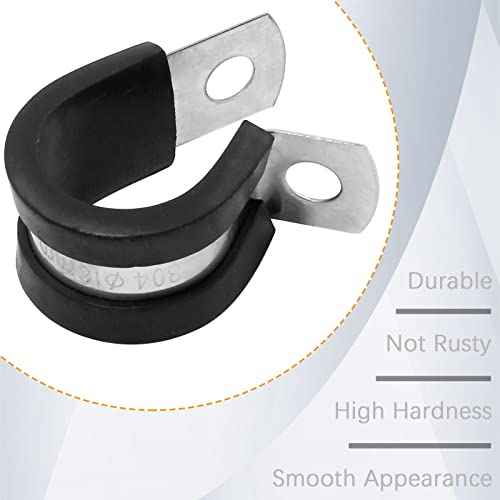 20Pcs 5/8 Inch Stainless Steel Cable Clamps, Rubber Cushioned Insulated Pipe Clamp R-type Metal Wire Clamp for Tube, Hose
