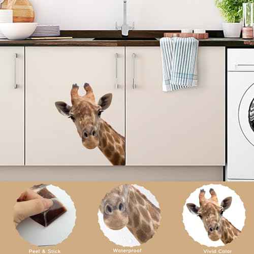 Cute Giraffe Wall Decal Peel and Stick Vinyl Safari Decal Funny Gift for Friends Kids Room Wall Window Decor Fridge Closet Sticker