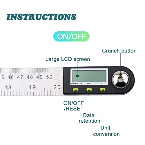 Digital Protractor 20in Stainless Steel Ruler - Angle Finder for Woodworking