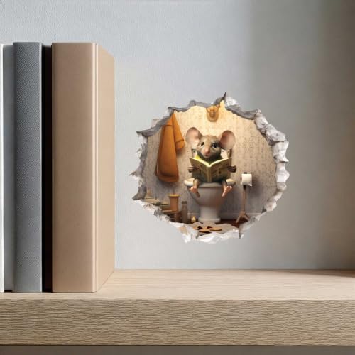 Toilet Mouse Hole Wall Decal - 3D Effect Whimsical Wall Sticker for Kids & Home Decor