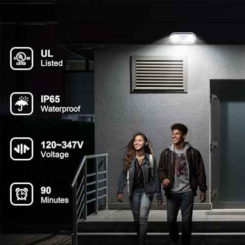 Outdoor Emergency Light with Battery Backup, Exterior Emergency Exit Lights Hardwired, Wet Location LED Egress Lights, Waterproof Commercial Emergency Lighting Fixture, 120-347V, UL Listed(1 Pack)