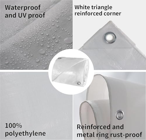 White Waterproof Tarp 8x10 Feet 7.5mil Heavy Duty Poly Cover with Reinforced Grommets