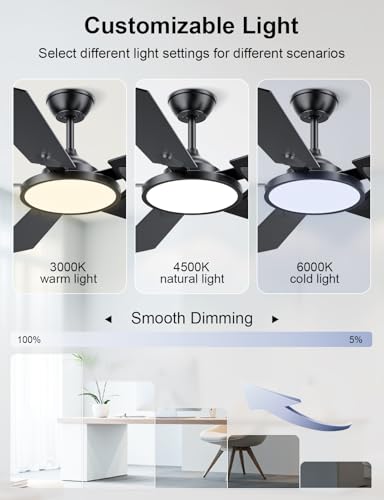 OJX 52 Inch Black Ceiling Fan with Lights, Remote & APP Control
