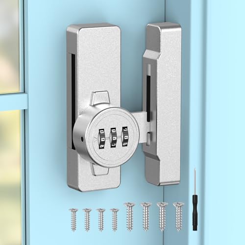 90/180 Degree Mechanical Combination Door Lock, Zinc Alloy Keyless Sliding Barn Locks for Bedroom, Shed, Window, Cabinet - 3 Digit Password Security Flip Gate Latches (1, Silver)