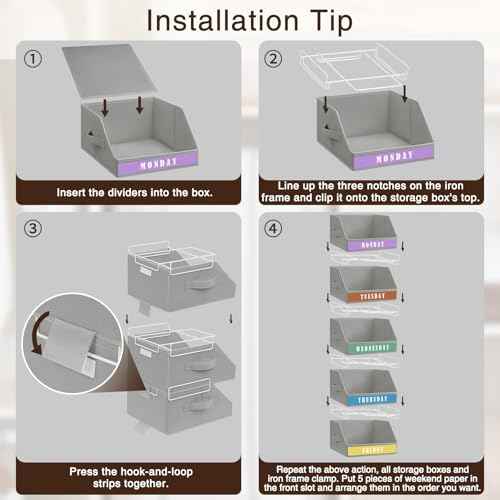 Closet Organizers and Storage - 5 Tier Shelf Organizer wiht Weekly Labels, Stackable Storage Bins with Metal Frame, Foldable Cube Bins, Home Baskets for Kids and Adults, Grey