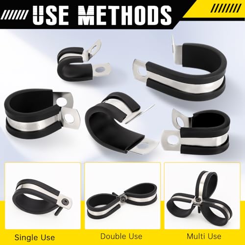 25 Pcs Rubber Cable Clamps, 1/2 Inch Stainless Steel Metal Cable Clamps, Insulated Wire Clamp for Tube Pipe Wire Hose Installation