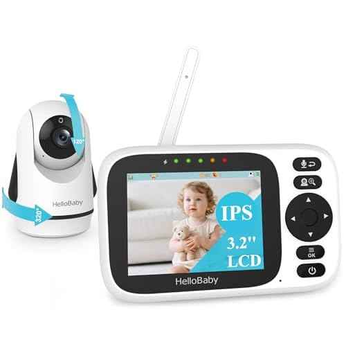 HelloBaby Baby Monitor with Camera and Audio, 3.2'' IPS Screen, No WiFi, 2-Way Talk, Night Vision, Remote Pan-Tilt-Zoom, VOX/ECO Mode, 8 Lullabies, 1000ft Range, Temperature Display, HB6339