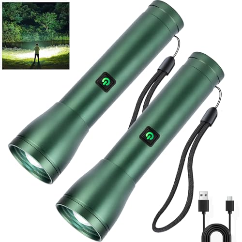 Rechargeable Flashlights 990,000L High Lumens 2 Packs, 140¡Æ Wider Beam Super Bright LED Handheld Tactical Metal Flash Lights with 3 Modes, USB C, Zoomable Beam, IP76 Waterproof for Emergency