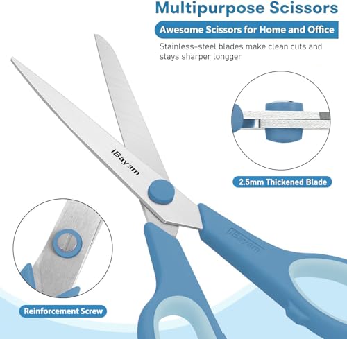 iBayam 8.5-Inch Pastel Heavy Duty Craft Scissors 3-Pack with Sharp 2.5mm Blades