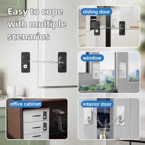 Child Proof Door Lock (2 Pack), Door Locks for Kids safety & Cat Door Latch, for Fridge Lock, Cabinet Locks, Window Locks and Baby Proofing, Strong non-marking Adhesive No Drilling (Black)