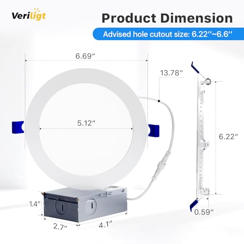Veriligt 6 Inch White Recessed LED Lights 12 Pack Dimmable Canless Ceiling Downlights