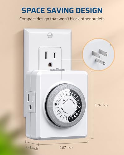 DEWENWILS 24 Hour Mechanical Plug-in Timer - Dual Outlets, Indoor, Easy Setup