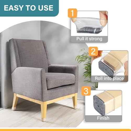 Ansible 24 Pcs Chair Leg Floor Protectors Square, Silicone Felt Furniture Leg Pads Caps Covers for Hardwood Floors (Fit:1-1/16" to 1-5/8")