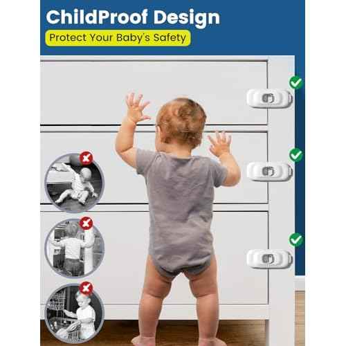 Cabinet Fridge Locks Baby Proofing, 6 Pack Child Proof Cabinet Refrigerator Locks, Baby Child Safety Frigerator Locks for Cabinets, with Strong Adhesive Pad for Draw Kitchen Oven (White, 6 Pack)