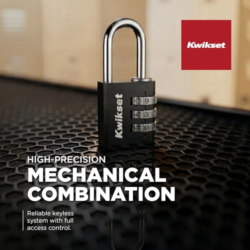 Kwikset 3-Digit Aluminum Combination Padlock - Waterproof, Keyless Lock for Bags & Lockers