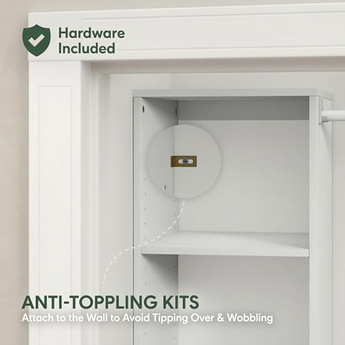 Furinno FANO White 5-Tier Closet Organizer with 2 Hanging Bars, Adjustable Shelves