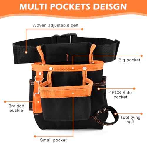 8 Pockets Tool Pouch, Utility Organizer Pouch Waist Bag for Tools, Adjustable Belt Work Apron for for Technician Maintenance Electrician Carpenter Woodworker Roofing Hardware Tools(SIZE:9.45x9.84inch)