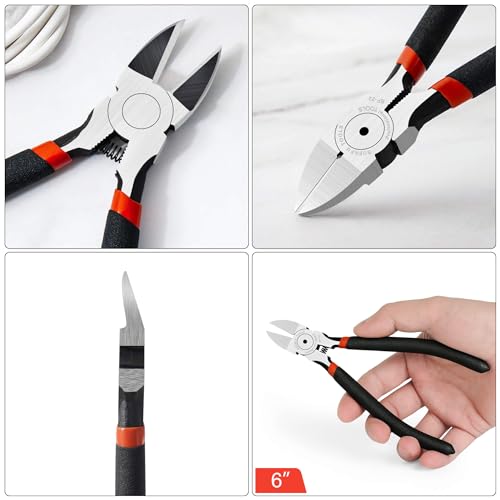BOENFU 6 Inch Heavy Duty Flush Cut Wire Cutters with Black Handle - Snips & Side Cutters