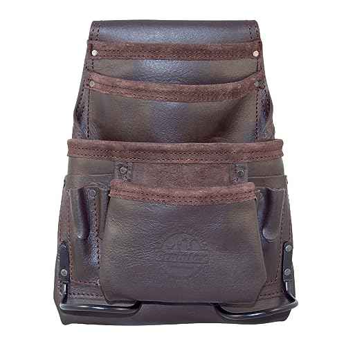 Graintex OS2250 10 Pocket Oil Tanned Leather Nail & Tool Pouch Dark Brown Color for Constructor/Electrician/Plumber